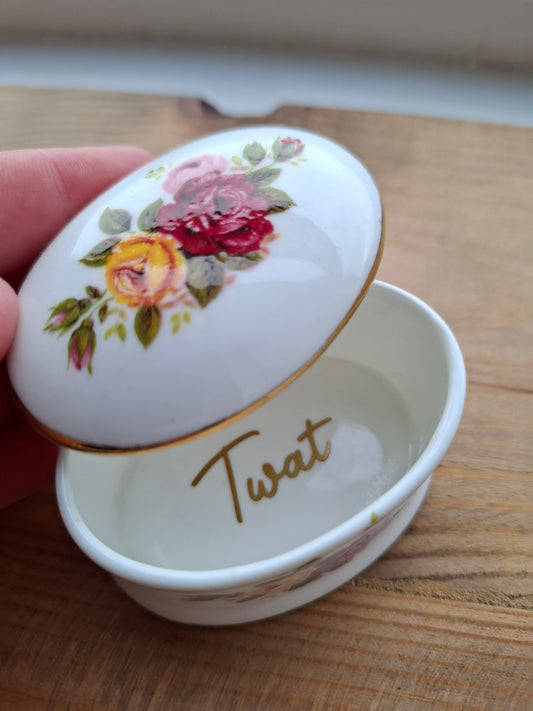 'Twat' Upcycled Small Cottage Rose Trinket Pot