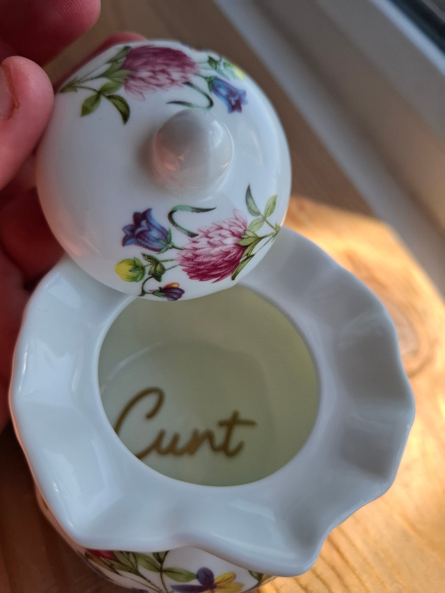 'Cunt' Upcycled Fancy Bag Style Trinket Pot (Gold Writing)
