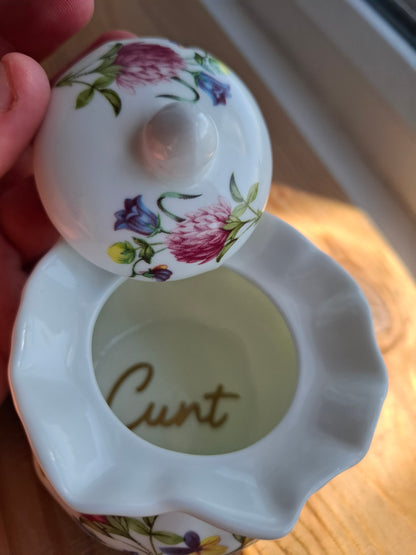 'Cunt' Upcycled Fancy Bag Style Trinket Pot (Gold Writing)