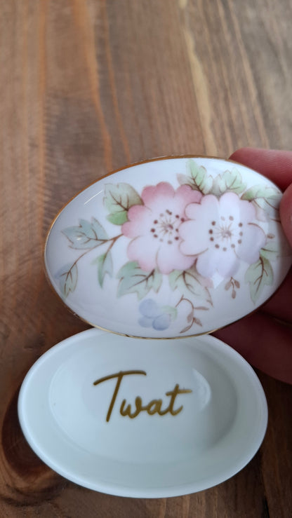 'Twat' Upcycled Small Oval Shaped Floral Trinket Pot