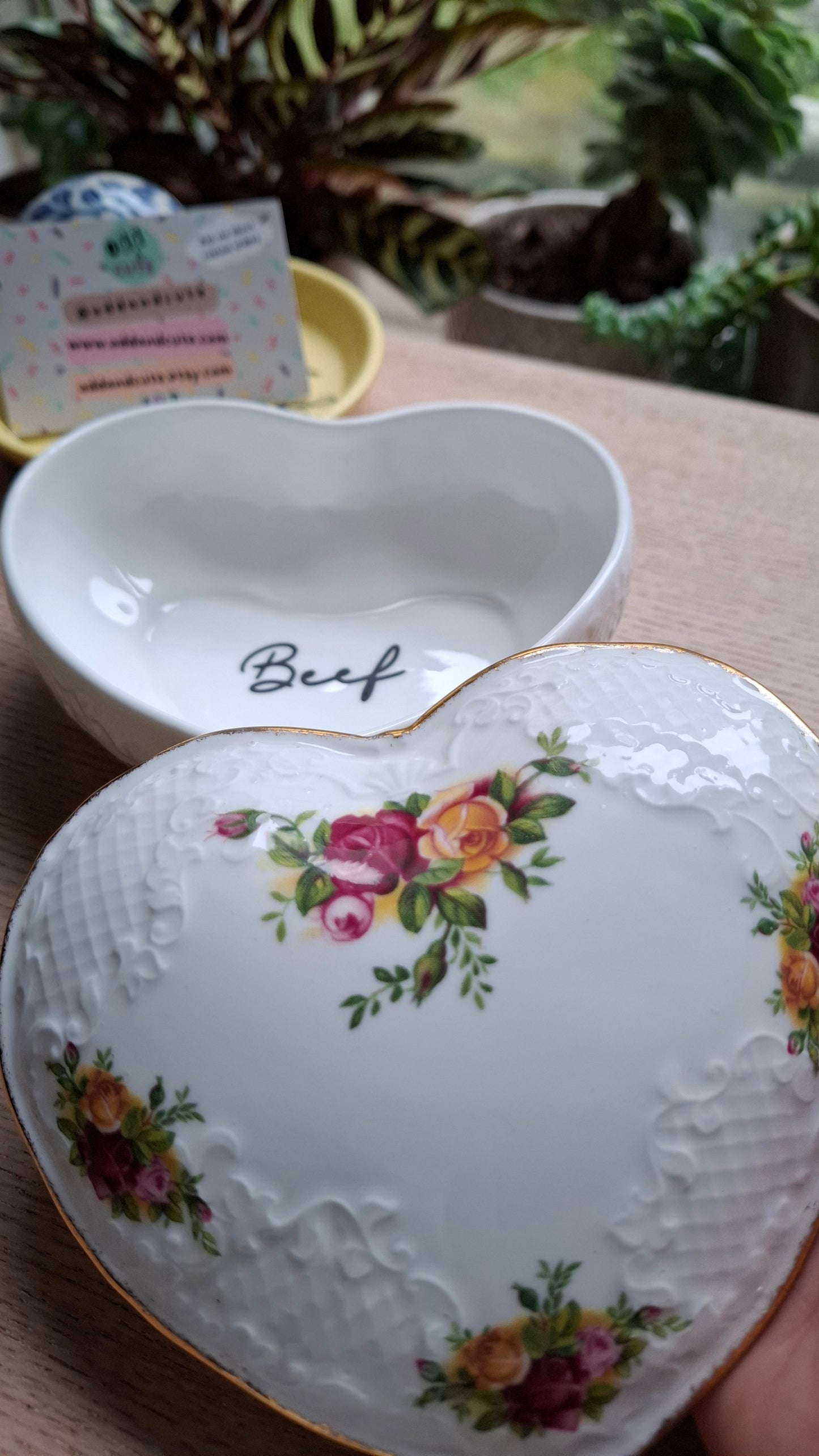 'Beef Curtains' Upcycled Large Pretty Heart Trinket Pot