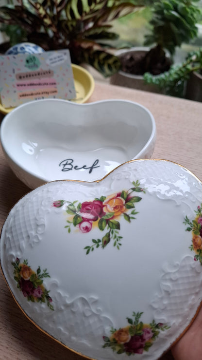 'Beef Curtains' Upcycled Large Pretty Heart Trinket Pot