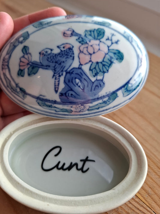 'Cunt' Upcycled Oval Shaped Birdy Trinket Pot