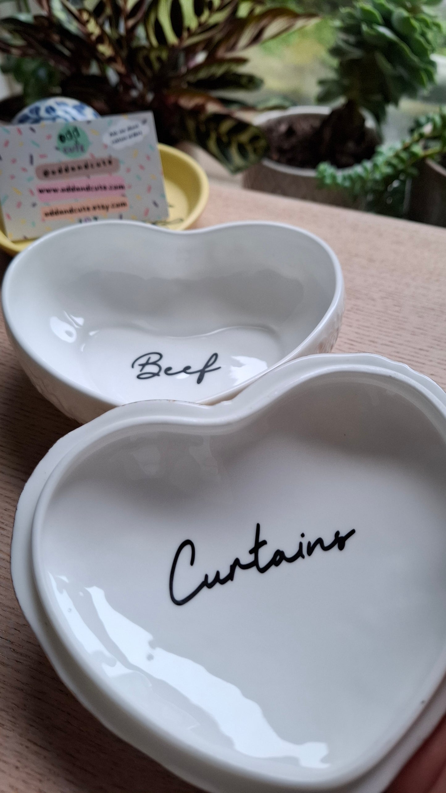'Beef Curtains' Upcycled Large Pretty Heart Trinket Pot