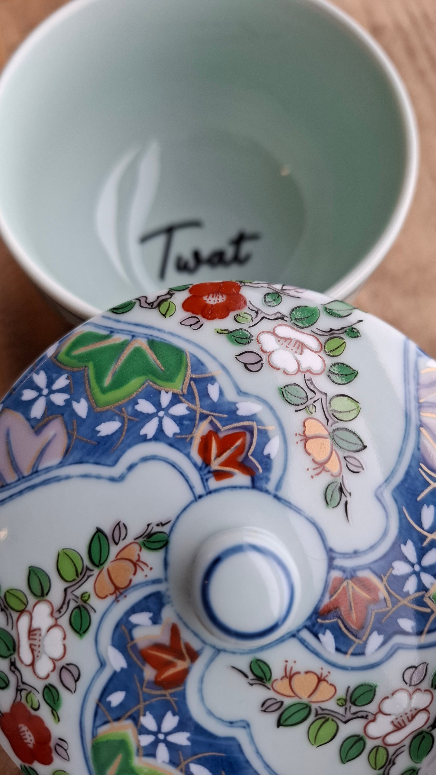 'Twat Flaps' Upcycled Blue Fancy Ceramic Pot
