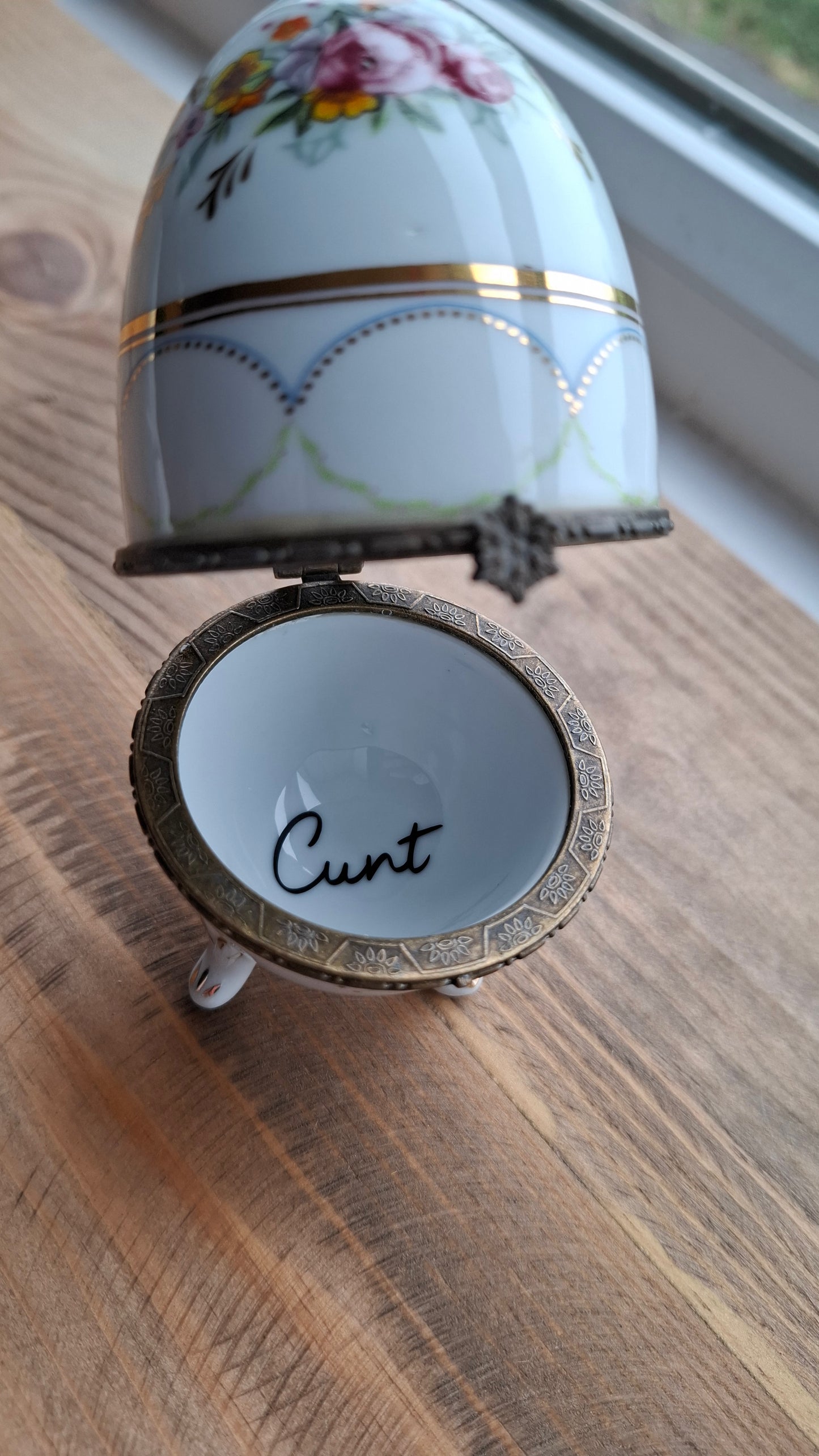 'Cunt' Upcycled Fancy Egg Trinket Pot With Legs
