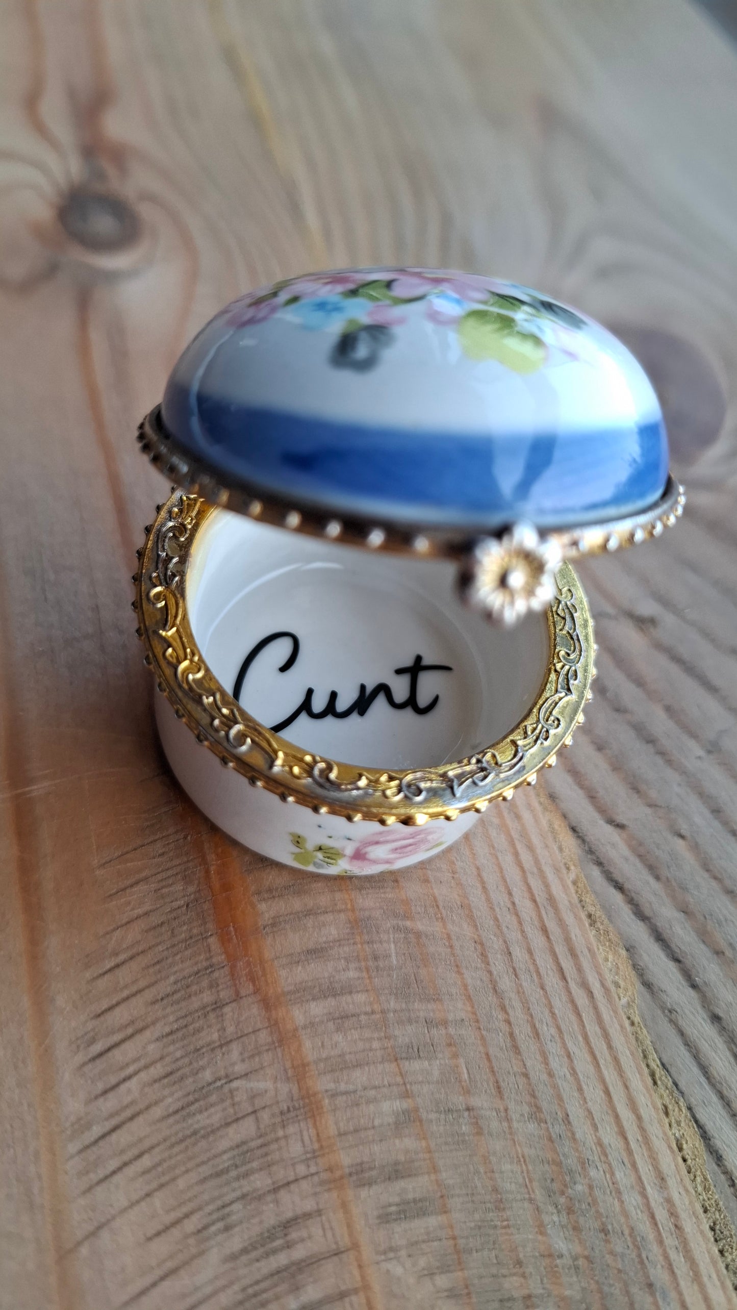 'Cunt' Upcycled Floral Circular Trinket Pot