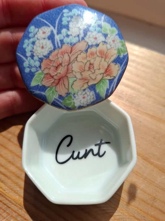 'Cunt' Upcycled Small Blue Floral Trinket Pot