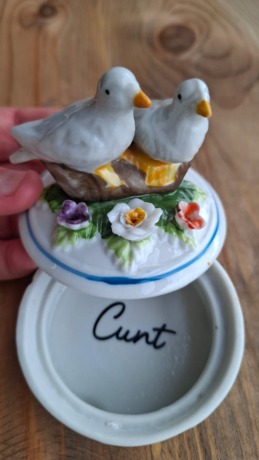 'Cunt' Upcycled Handpainted Birdy Trinket Pot
