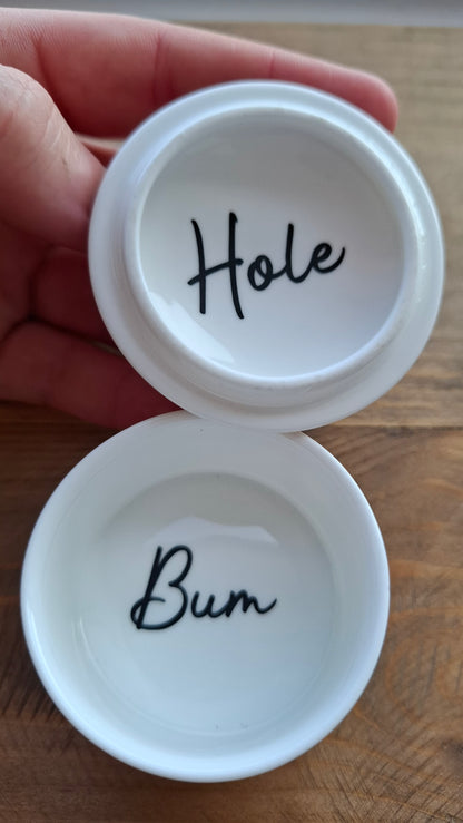 'Bum Hole' Upcycled White Flower Trinket Pot