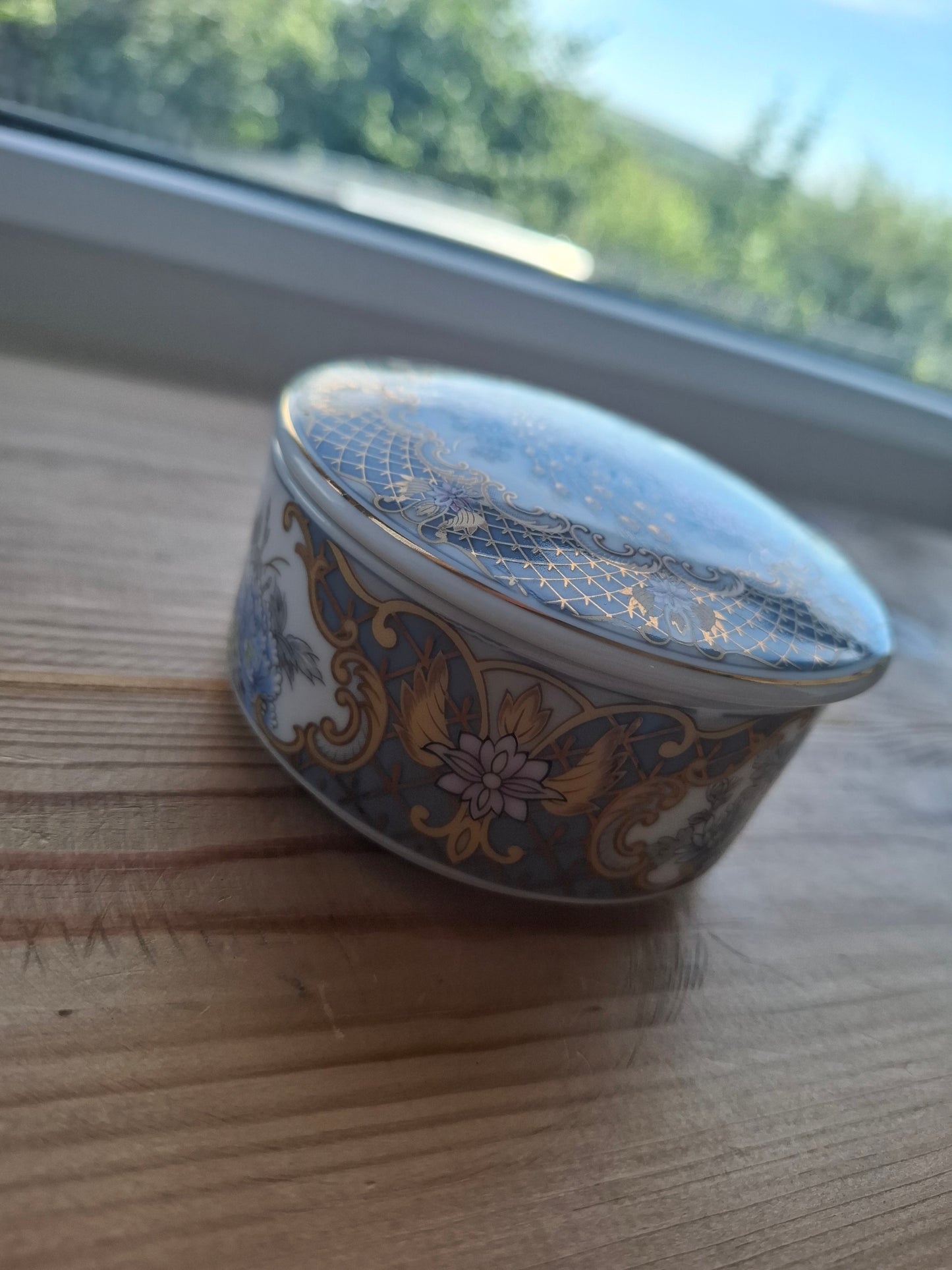 'Fanny Flaps' Upcycled Round Fancy Peacock Trinket Pot