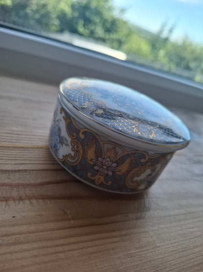'Fanny Flaps' Upcycled Round Fancy Peacock Trinket Pot