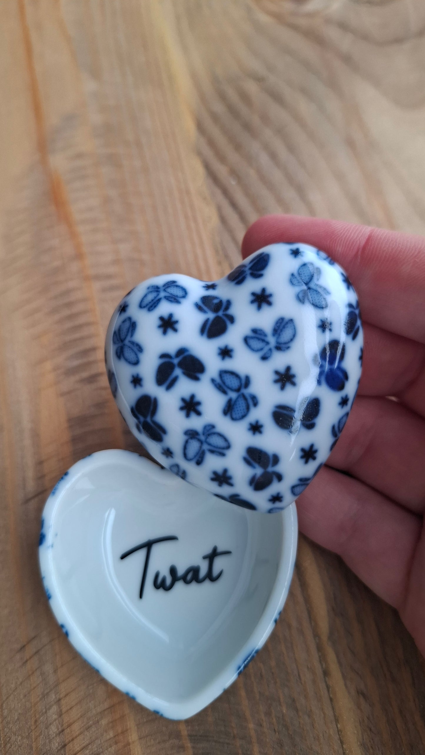 'Twat' Upcycled Heart Shaped With Butterflies Trinket Pot