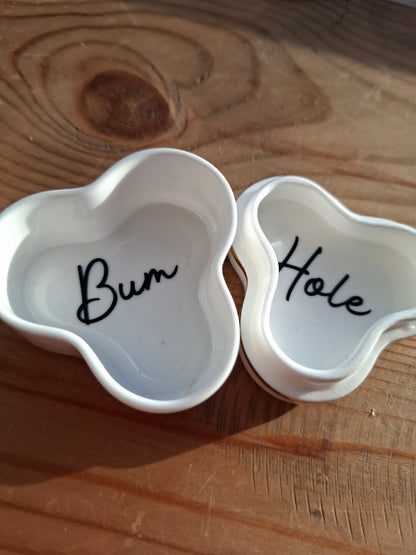 'Bum Hole' Upcycled Unusual Shape Purple Floral Trinket Pot