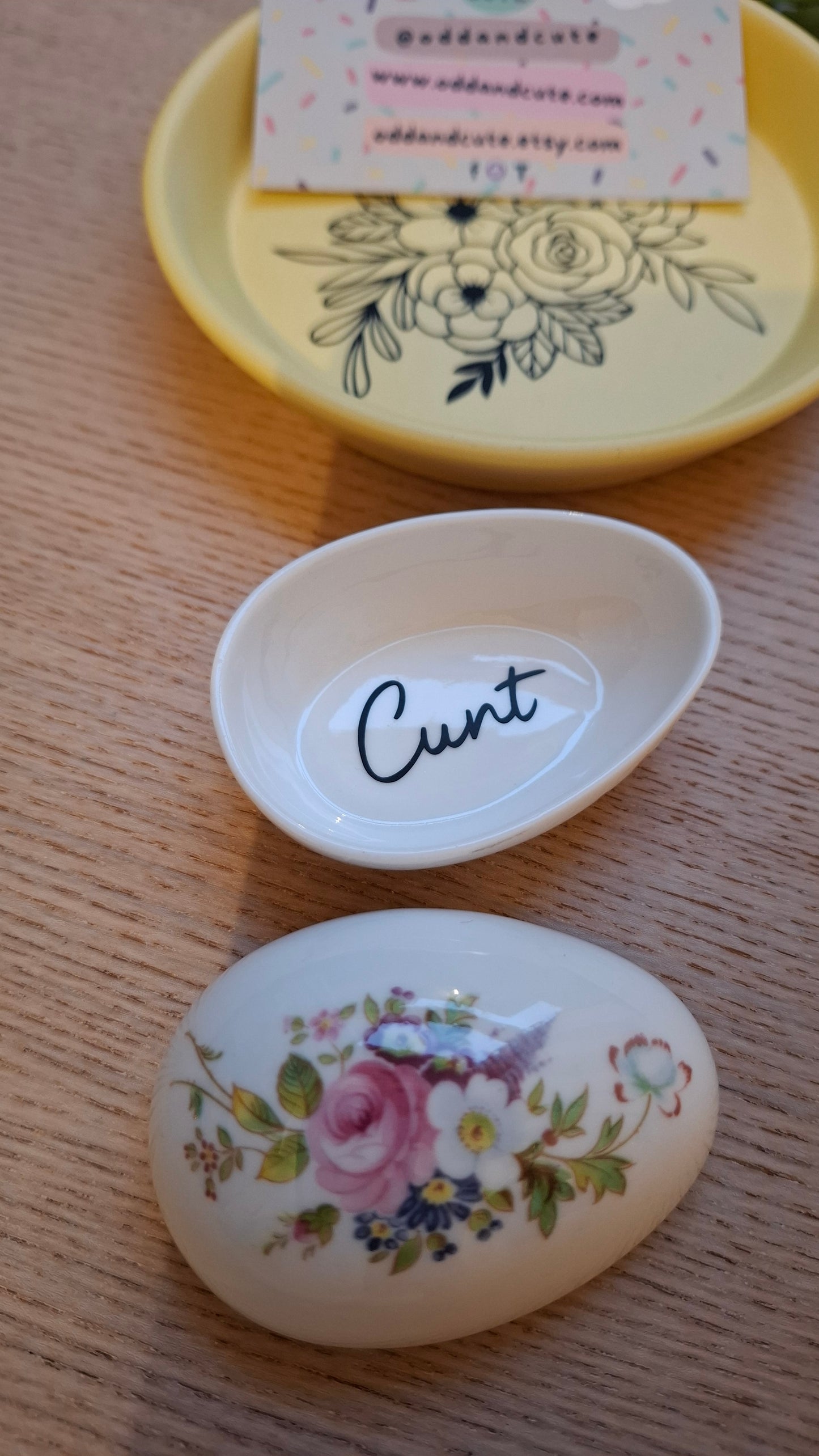 'Cunt' Upcycled Small Pretty Floral Egg Shaped Trinket Pot