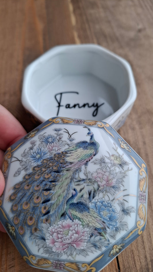 'Fanny Flaps' Upcycled Octagonal Peacock Trinket Pot