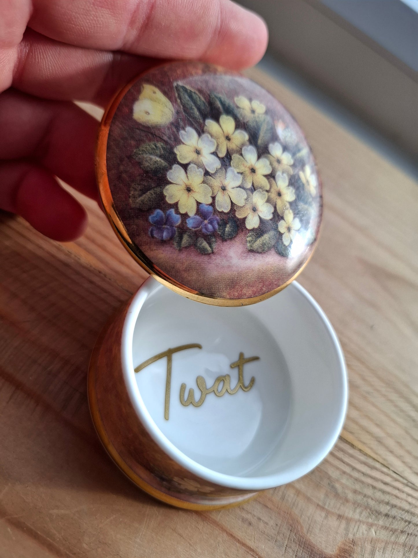 'Twat' Upcycled Small Pretty Yellow Floral Trinket Pot