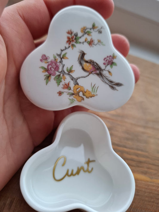 'Cunt' Upcycled Unusual Shaped Floral Birdy Trinket Pot