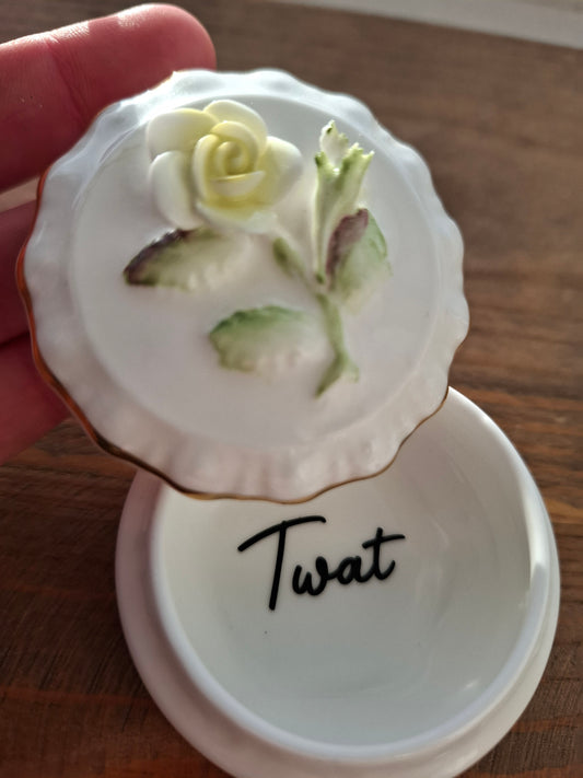 'Twat' Upcycled Small Round Yellow Flower Trinket Pot