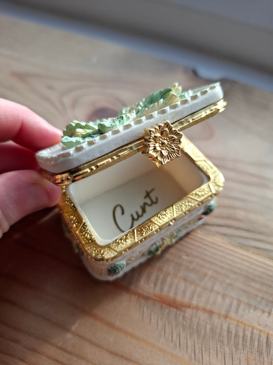 'Cunt' Upcycled Floral Trinket Pot With Clasp