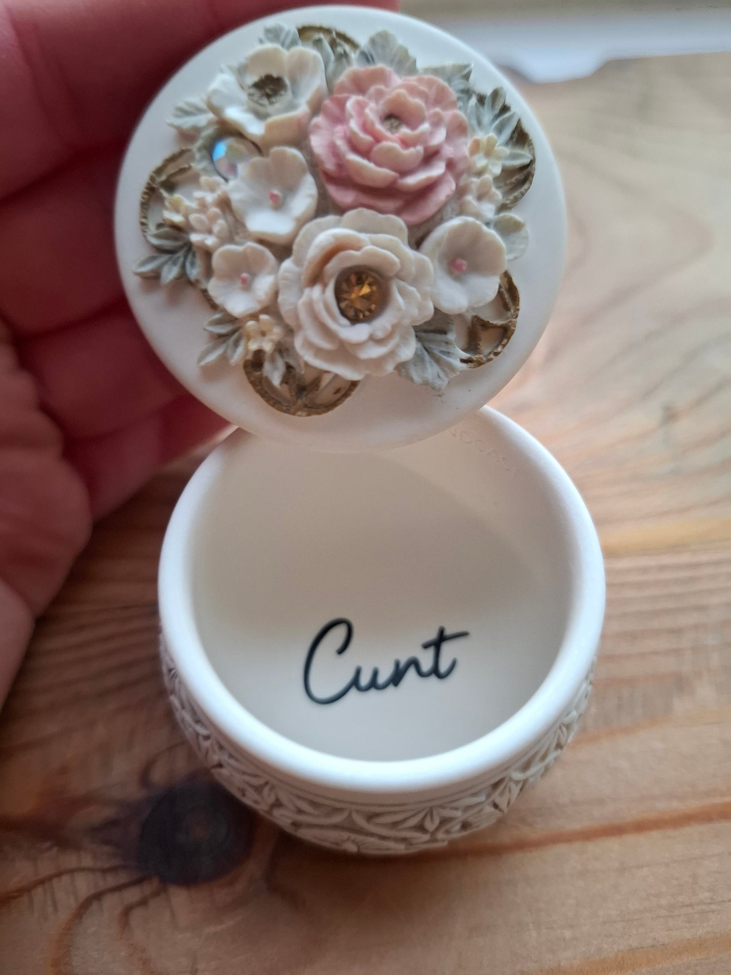 'Cunt' Upcycled Delicate Cream Trinket Pot