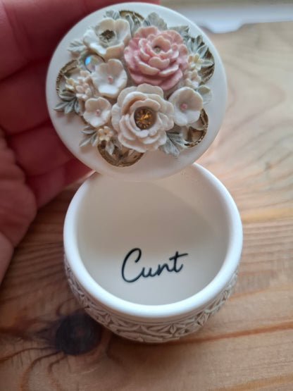 'Cunt' Upcycled Delicate Cream Trinket Pot