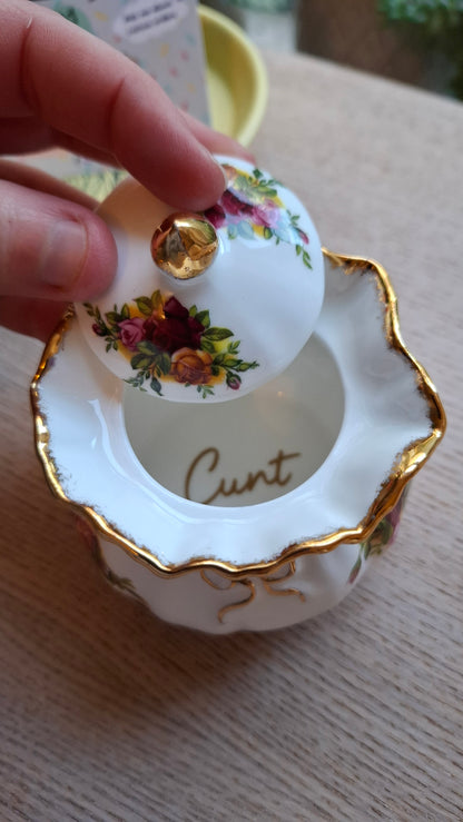 'Cunt' Upcycled Fancy Bag Style Trinket Pot (Gold Writing)