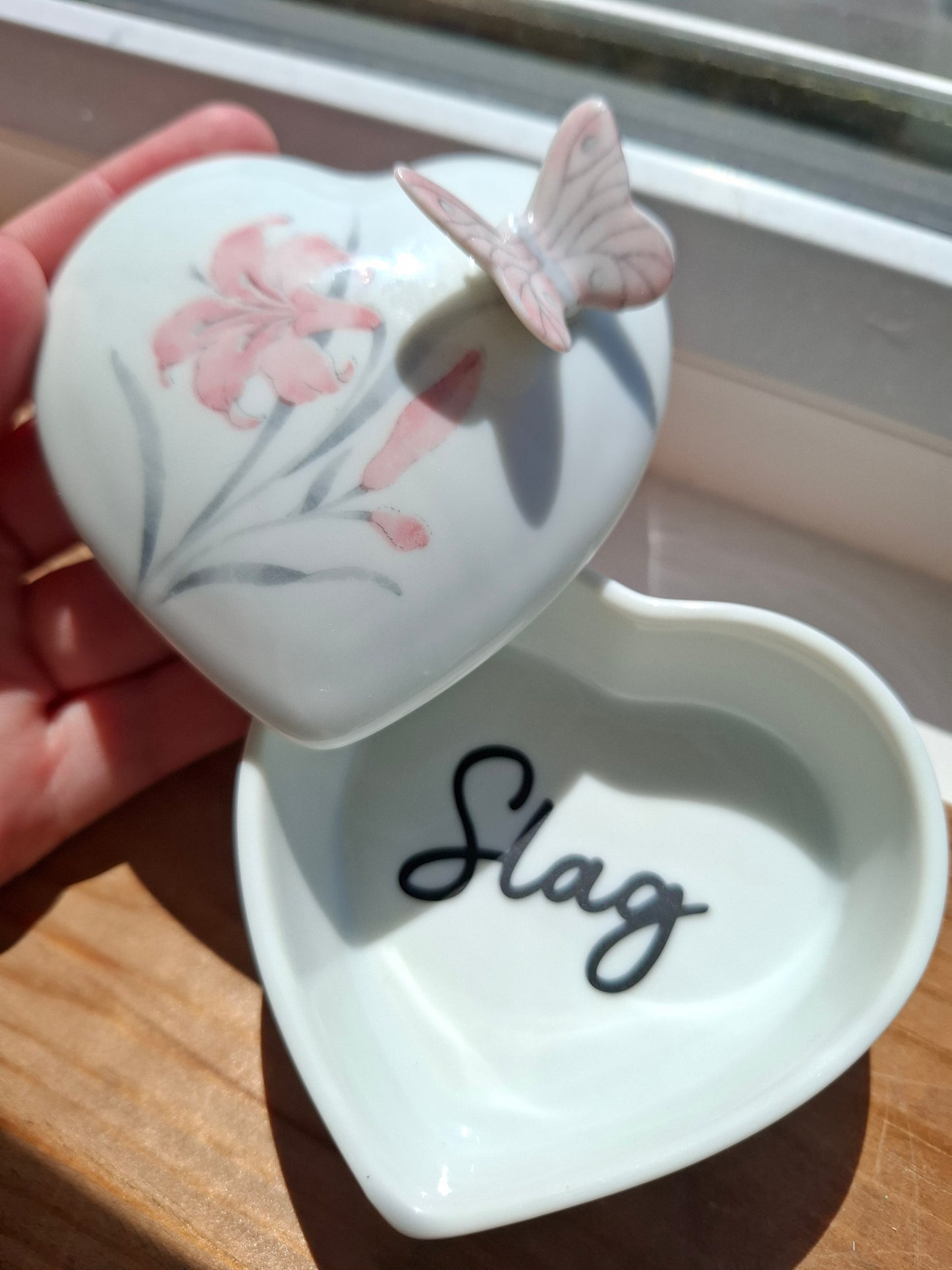 'Slag' Upcycled Butterfly Heart Trinket Pot