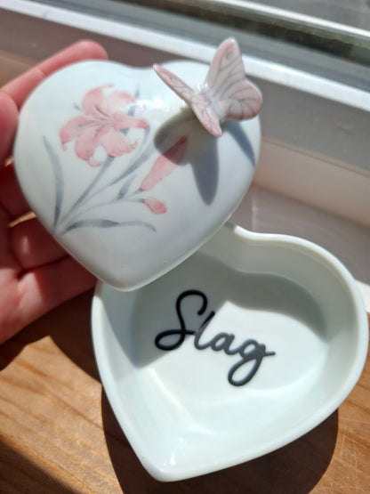 'Slag' Upcycled Butterfly Heart Trinket Pot