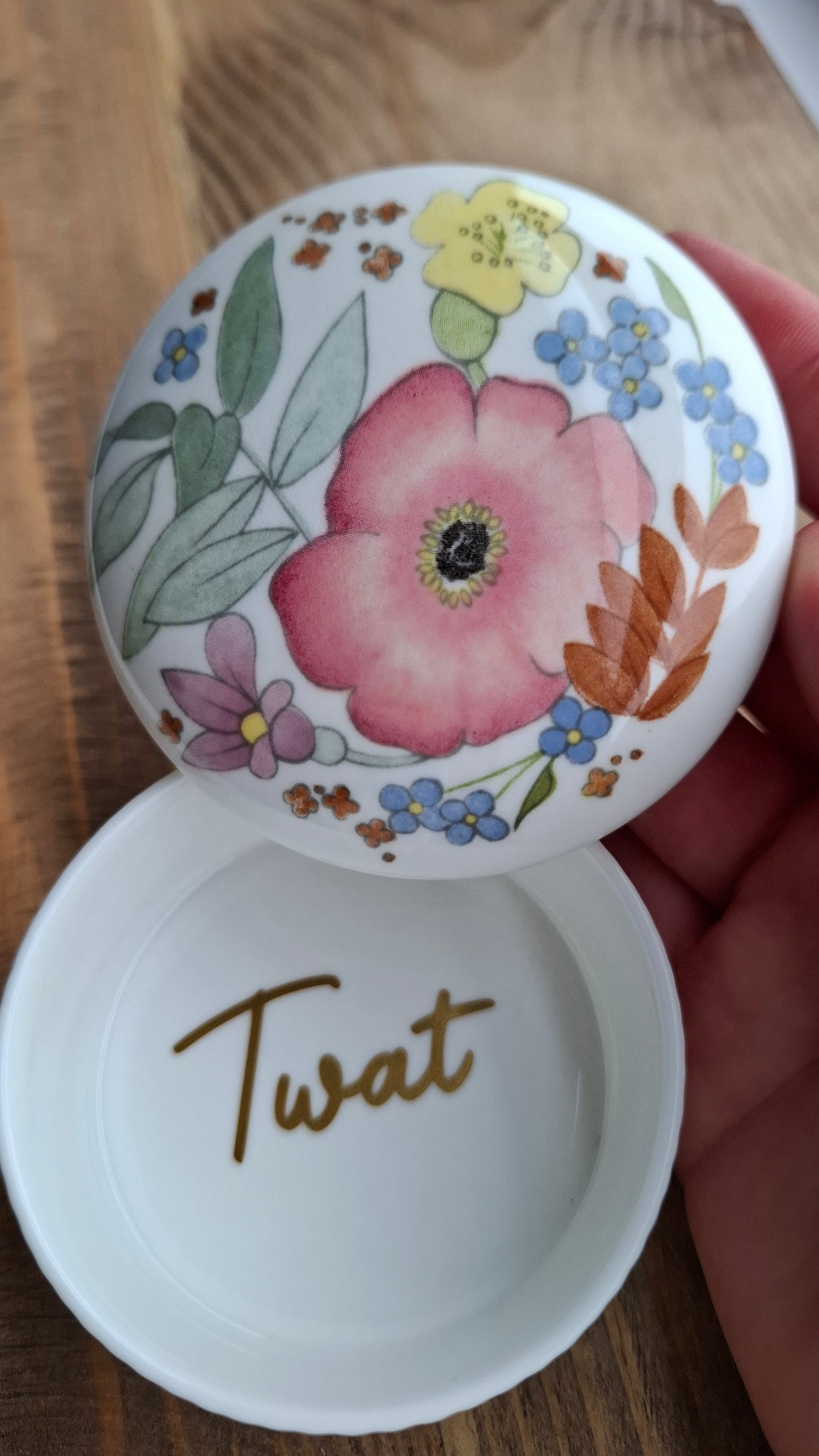 'Twat' Upcycled Wedgwood Cartoony Trinket Pot
