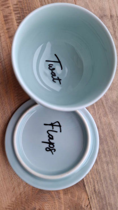 'Twat Flaps' Upcycled Blue Fancy Ceramic Pot