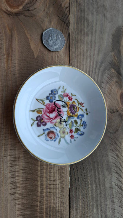 'Cunt' Upcycled Round Floral Small Trinket Dish (Colorful Flowers)