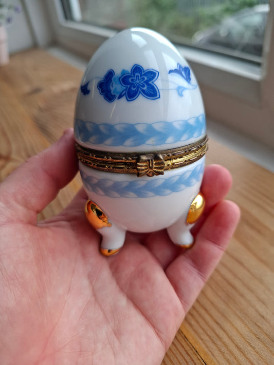 'Cunt' Upcycled Blue/White/Gold Fancy Egg Trinket Pot With Legs