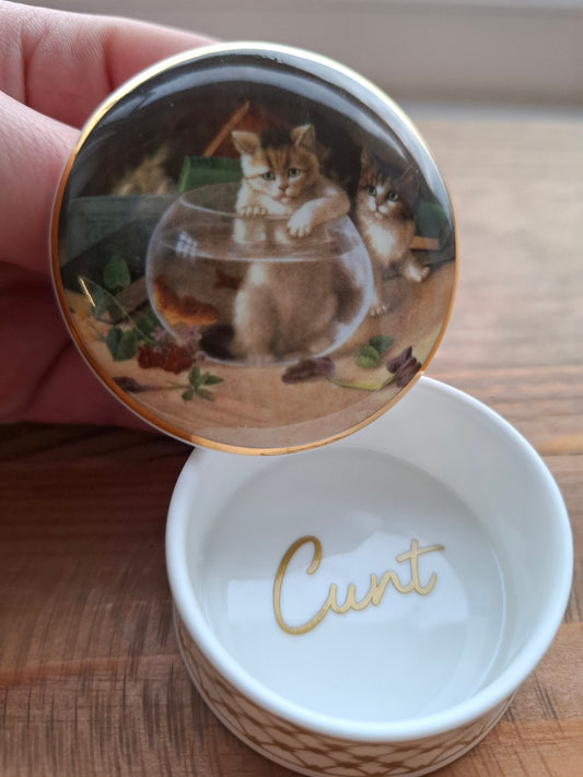 'Cunt' Upcycled Small Cat In A Fish Bowl Trinket Pot