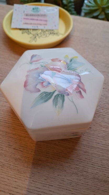 'Cock Womble' Upcycled Hexagon Shaped Floral Trinket Pot