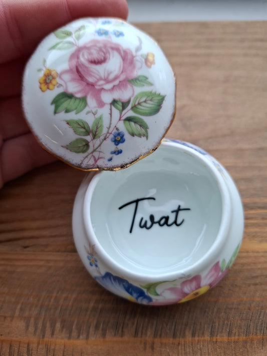 'Twat' Upcycled Small Round Floral Trinket Pot