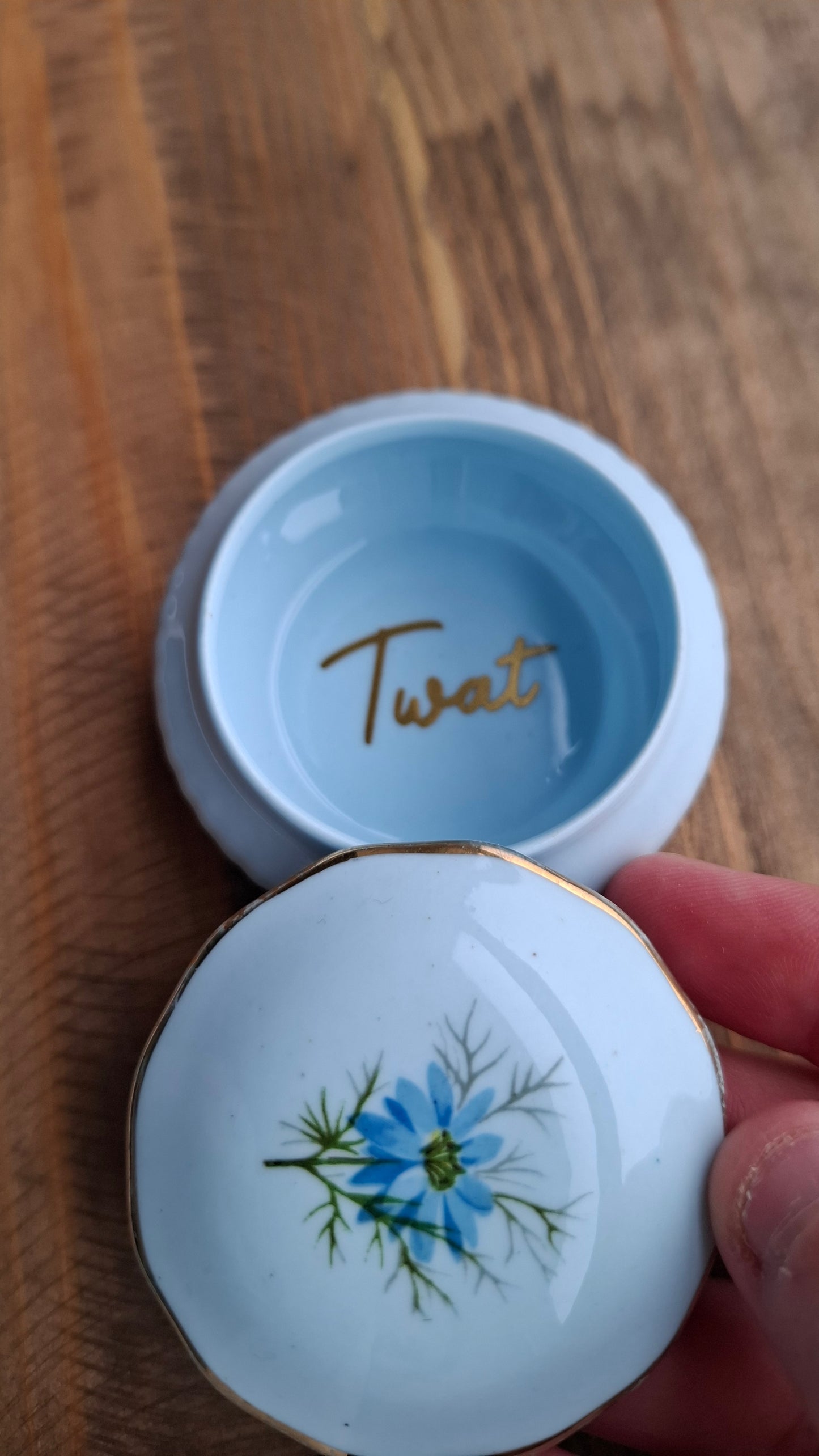 'Twat' Upcycled Little Blue Floral Trinket Pot