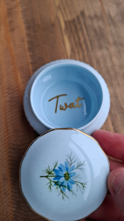 'Twat' Upcycled Little Blue Floral Trinket Pot