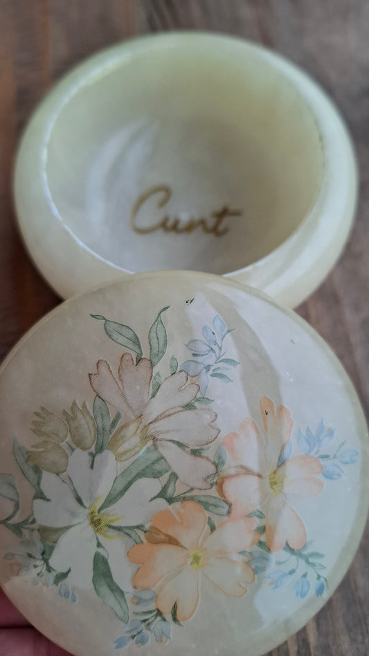 'Cunt' Upcycled Heavy Yellow Floral Trinket Pot