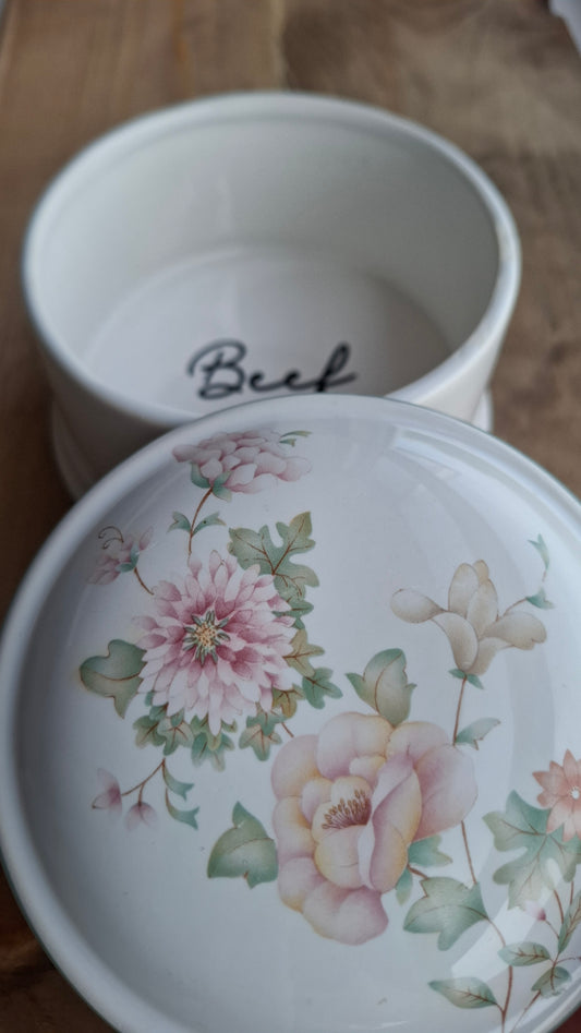 'Beef Curtains' Upcycled Large Floral Trinket Pot