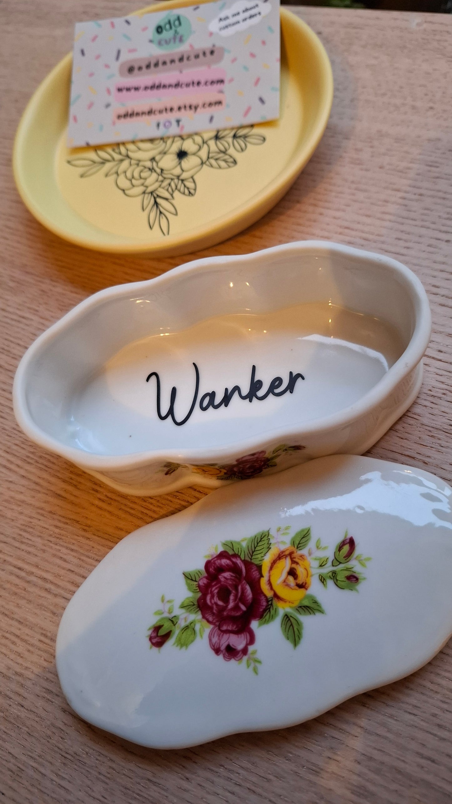 'Wanker' Upcycled Long Floral Trinket Pot