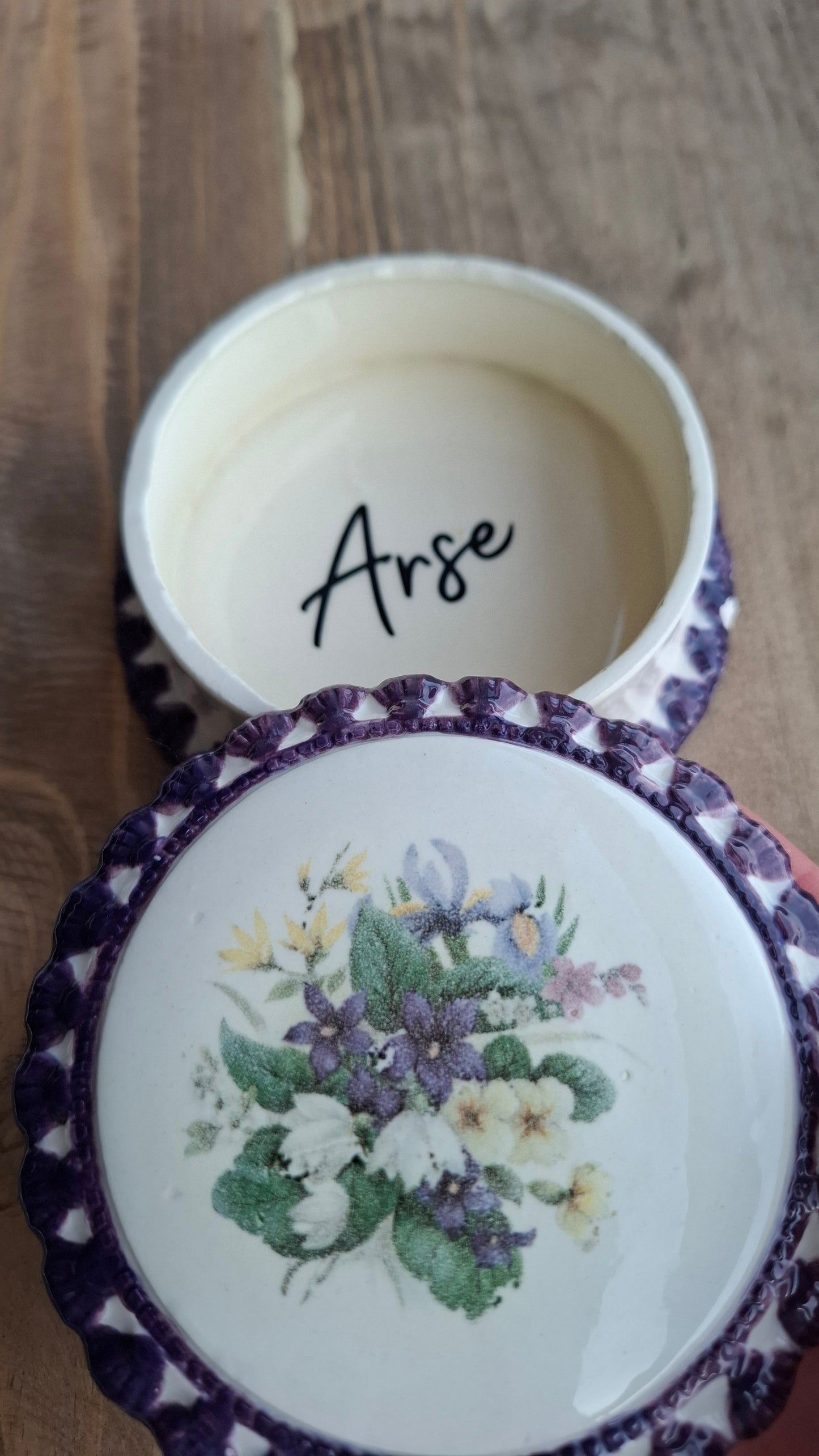 'Arse Hole' Upcycled Frilly Trinket Pot