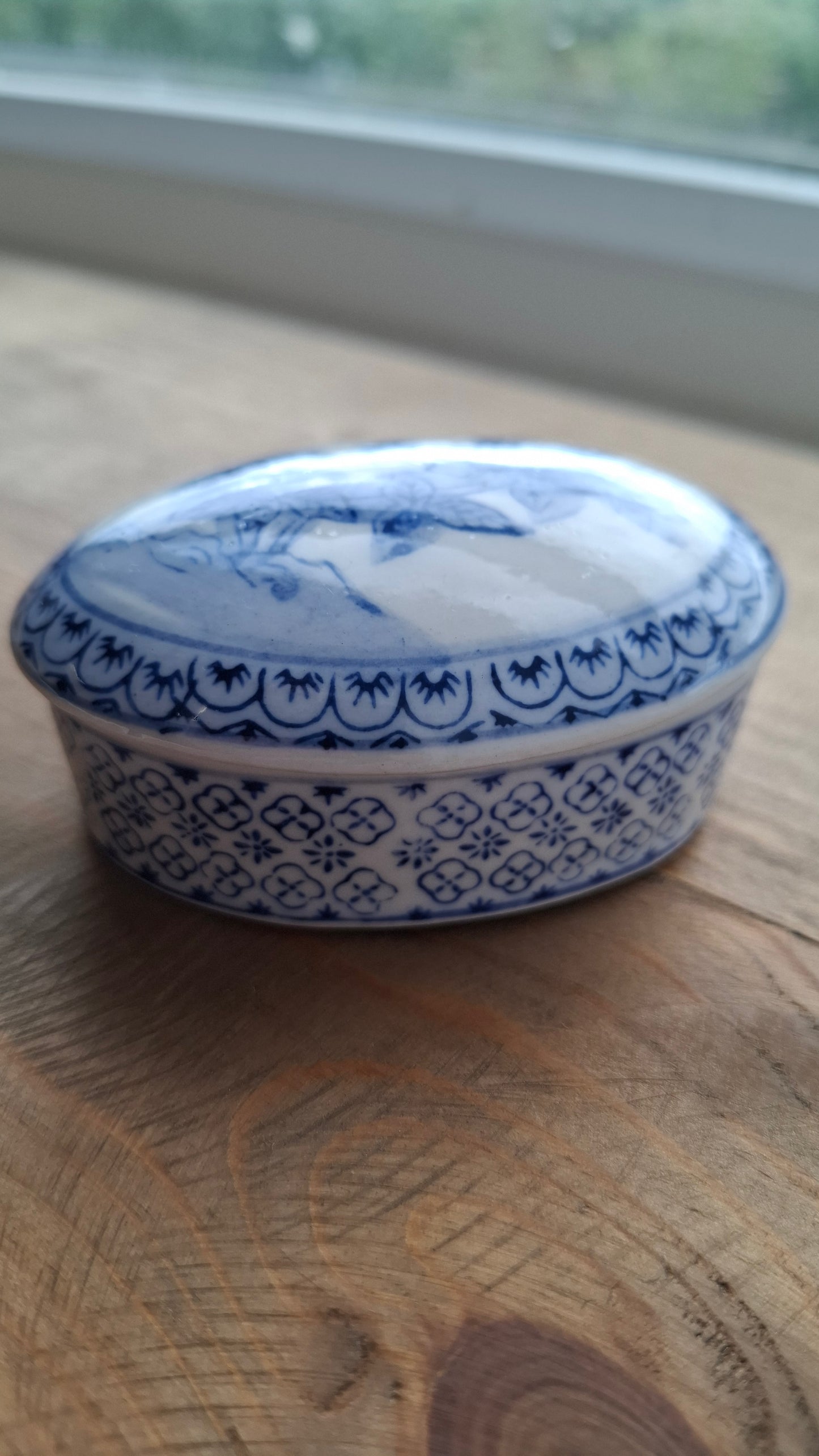 'Cunt' Upcycled Blue & White Floral Oval Trinket Pot