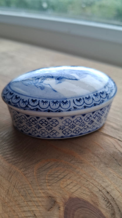 'Cunt' Upcycled Blue & White Floral Oval Trinket Pot