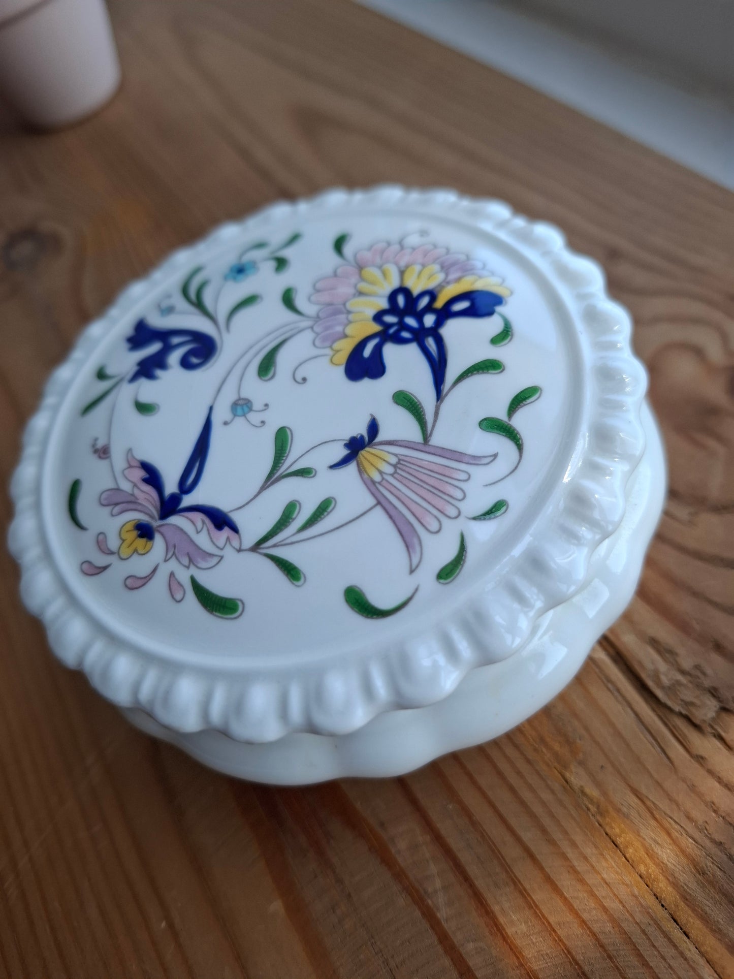 'Slag' Upcycled Purple Floral Frilly Trinket Pot