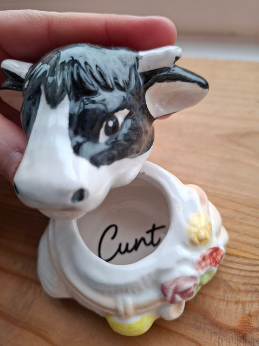 'Cunt' Upcycled Cow With Flowers Trinket Pot