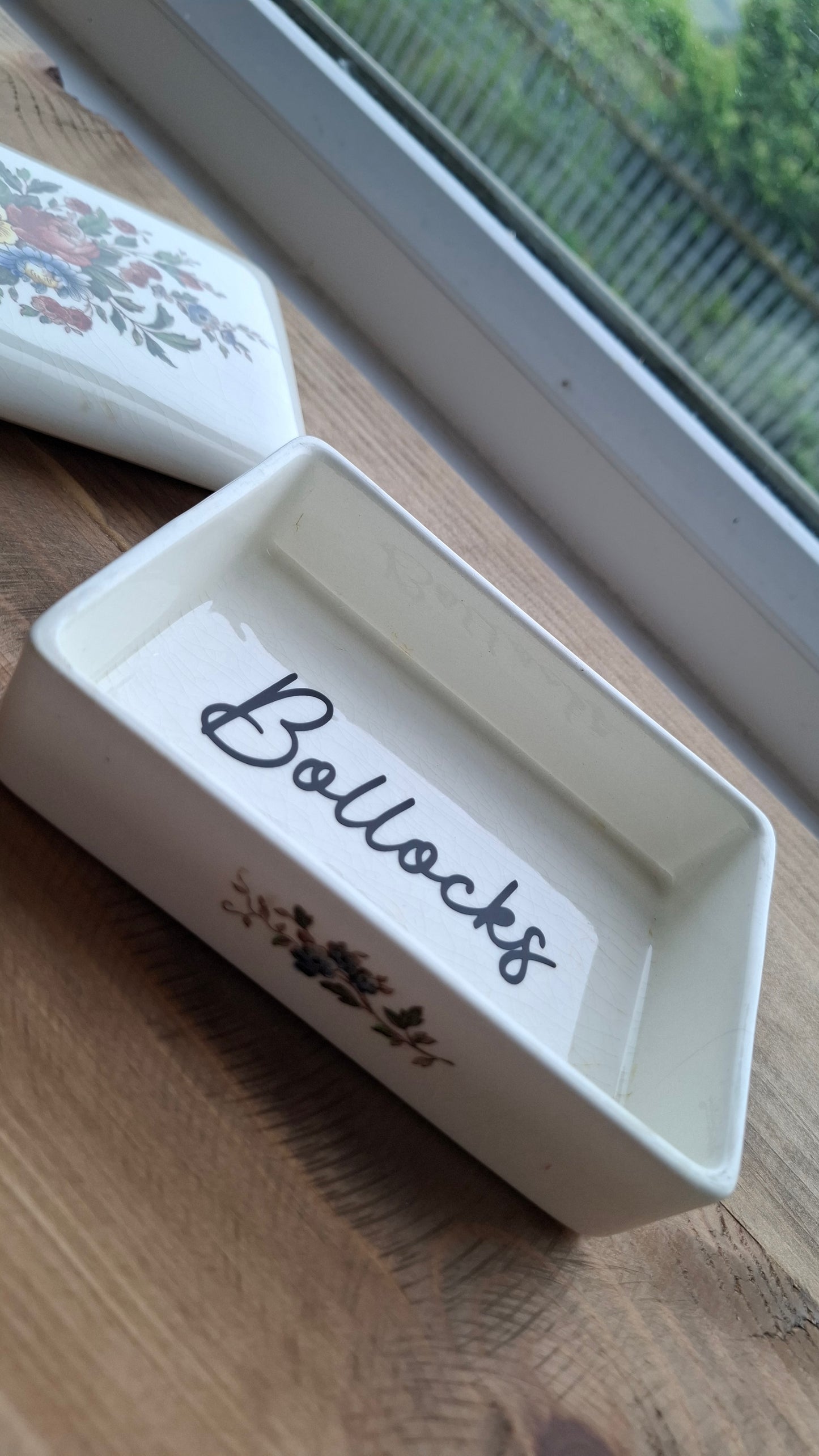 'Bollocks' Floral Rectangular Trinket Pot (CHEAPER DUE TO CRACKLE/STAINING)