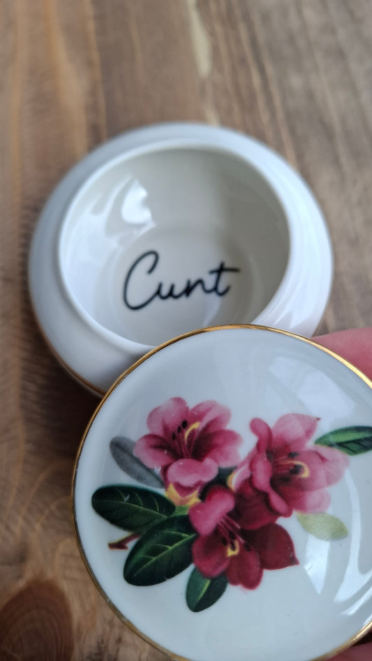 'Cunt' Upcycled Pretty Round Floral Trinket Pot