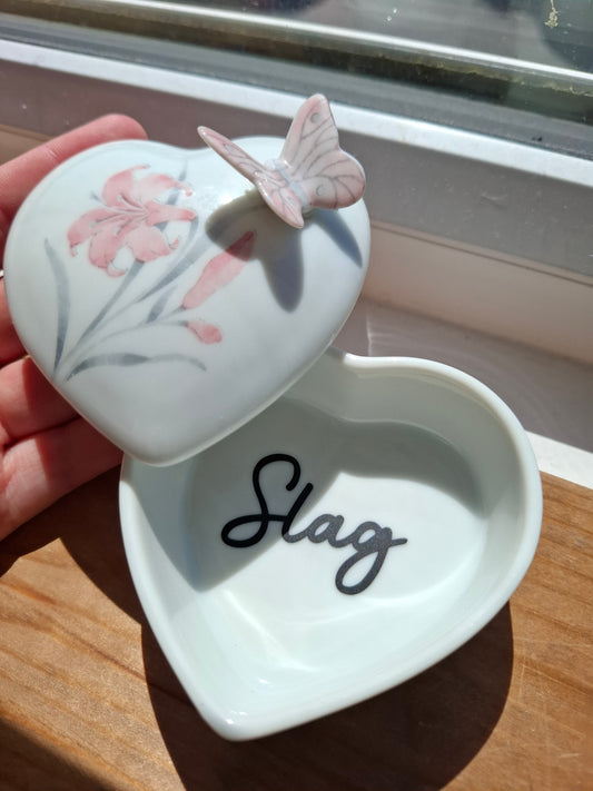 'Slag' Upcycled Butterfly Heart Trinket Pot