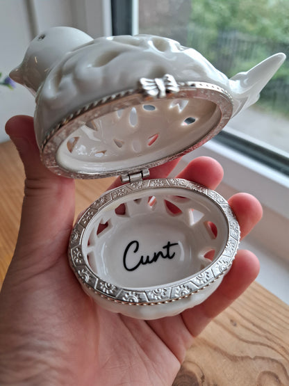 'Cunt' Upcycled White Fancy Birdy Trinket Pot